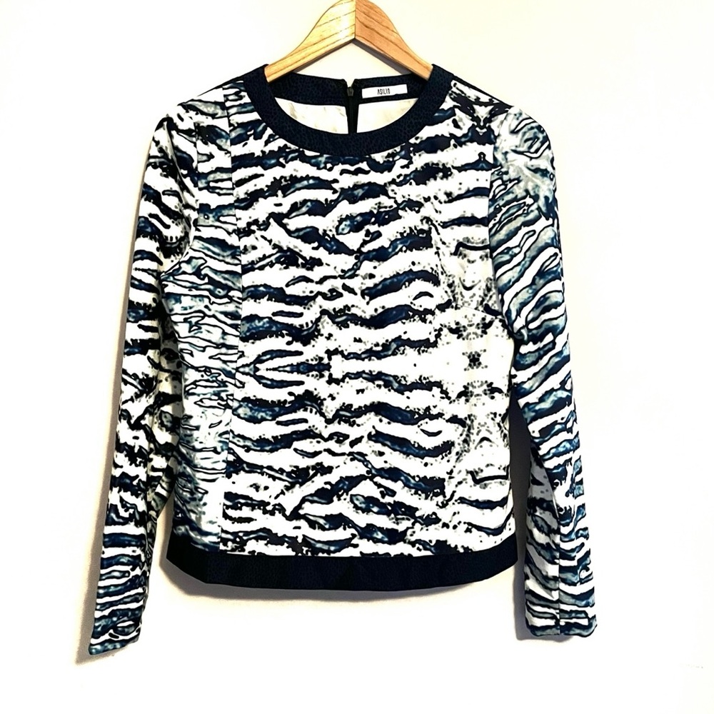 Asilio Blue Animal Print Long Sleeve Top Size Medium